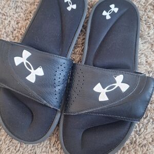 Under Armour Black Youth Slide Sandals with Logo Accent